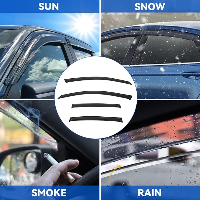 4pcs Front+Rear Smoke Tint Sun/Rain Guard Outside Mount Tape-On Vent Window - Image 3