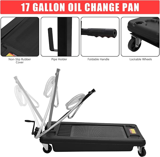 ‌17 Gal Low Profile Oil Drain Pan, Heavy Duty Mobile Oil Changing Pan - Image 3