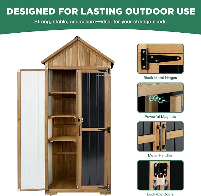 Outdoor Storage Cabinet – Weatherproof Wood & Metal Storage Shed - Image 6