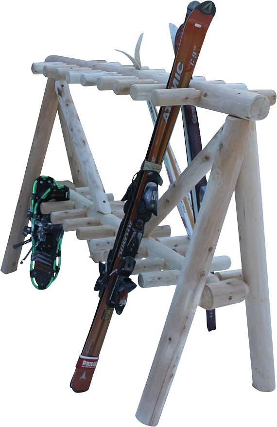 21-Place Freestanding Log Ski Rack Holder, Indoor & Outdoor Snowboard Racks - Image 5