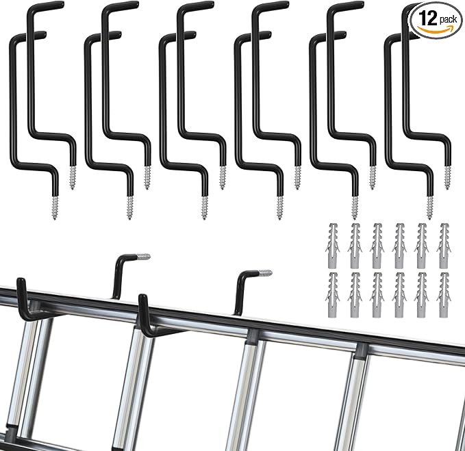 12 Pcs Heavy-Duty Black Ladder Hooks – Iron & PVC Wall Mount Storage Hangers by Unknown