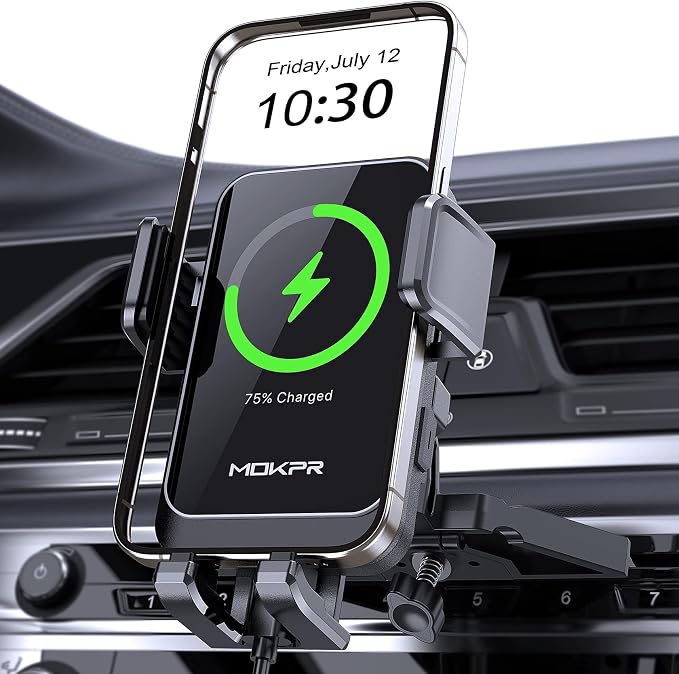 Wireless Car Charger, MOKPR 15W Fast Charging Auto Clamping CD Slot Air Vent by MOKPR