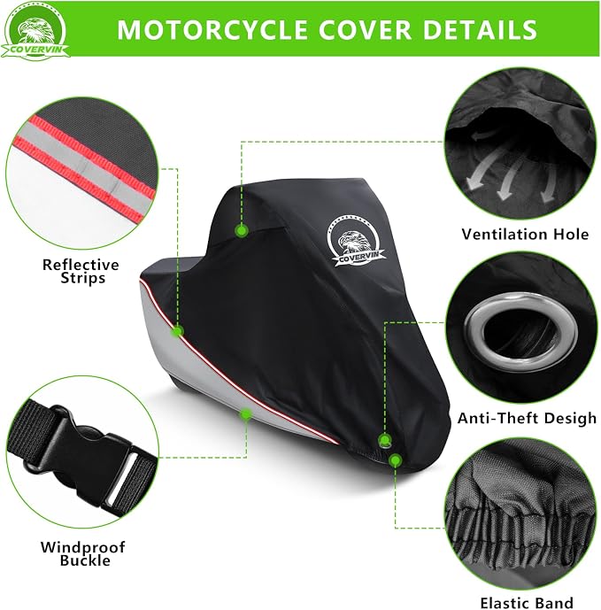 COVERVIN Motorcycle Cover, All Weather Outdoor Waterproof Night Protection - Image 2