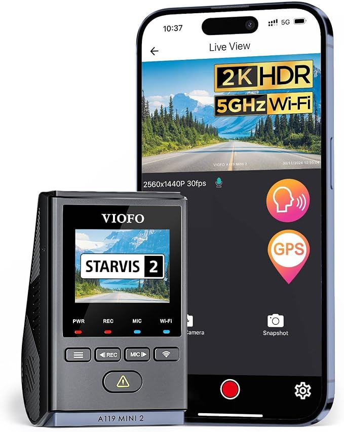 VIOFO Dash Cam A119 Mini 2, STARVIS 2 Sensor, 2K 60fps/HDR 30fps Voice Control by PioneerinDashCamImagingSince2010