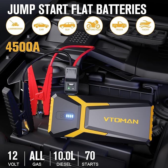 VTOMAN V10 Pro 4500A Jump Starter, Portable Car Starter 12V Lithium Jump Box - Image 2