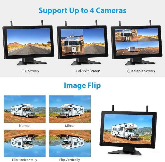 4 Magnetic Solar Wireless Backup Camera HD1080P DVR 10.1" Touchscreen Monitor - Image 4