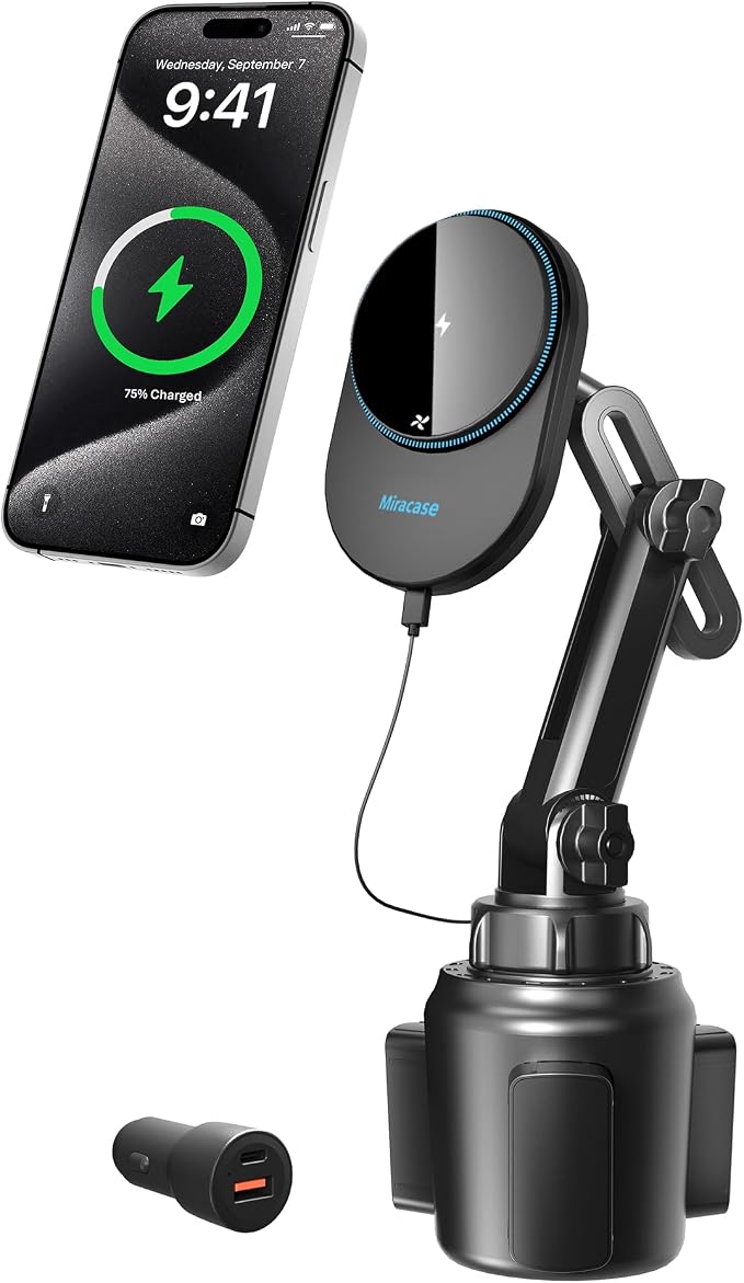 Miracase for Magsafe Car Mount Charger, 15W Fast Charging Cup Holder Phone by Miracase