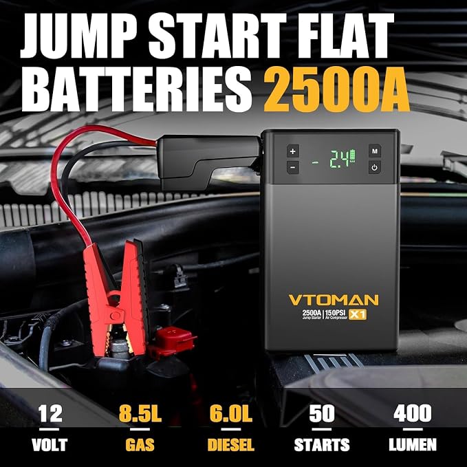 VTOMAN X1 Jump Starter with Air Compressor, Car Battery Jumper Starter with - Image 2