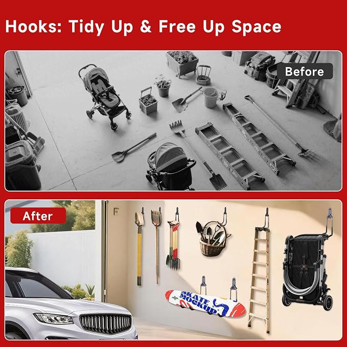 12 Pack Garage Hooks, Detachable Garage Storage Hooks Steel Heavy Duty Utility - Image 4