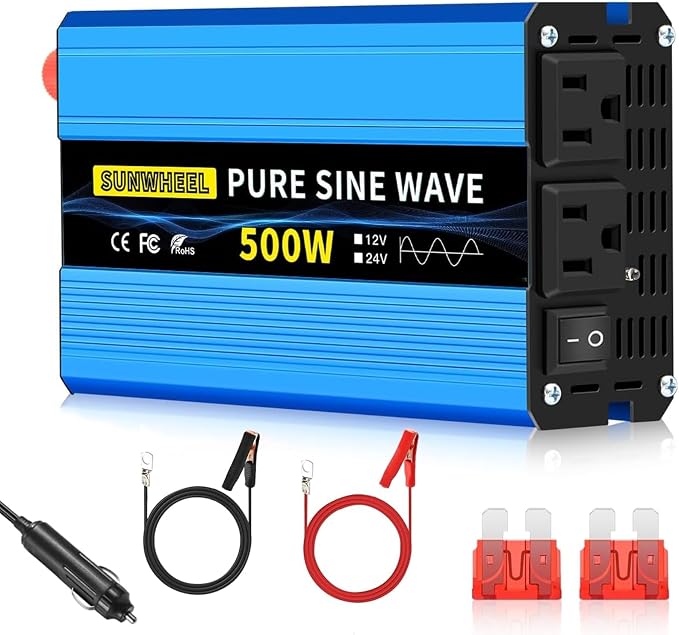 SUNWHEEL 500W 24V Pure Sine Wave Inverter, DC 24V to AC 110V/120V Car Power by SUNWHEEL