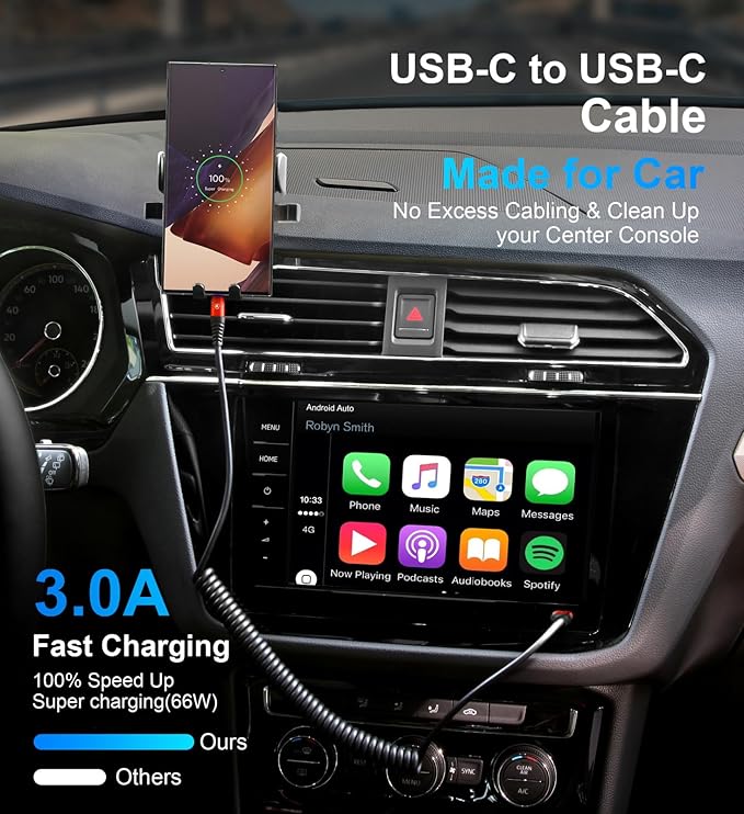Coiled USB C Cable for Car 3FT & 6FT, USB C to USB C Fast Charging Cable USB - Image 3