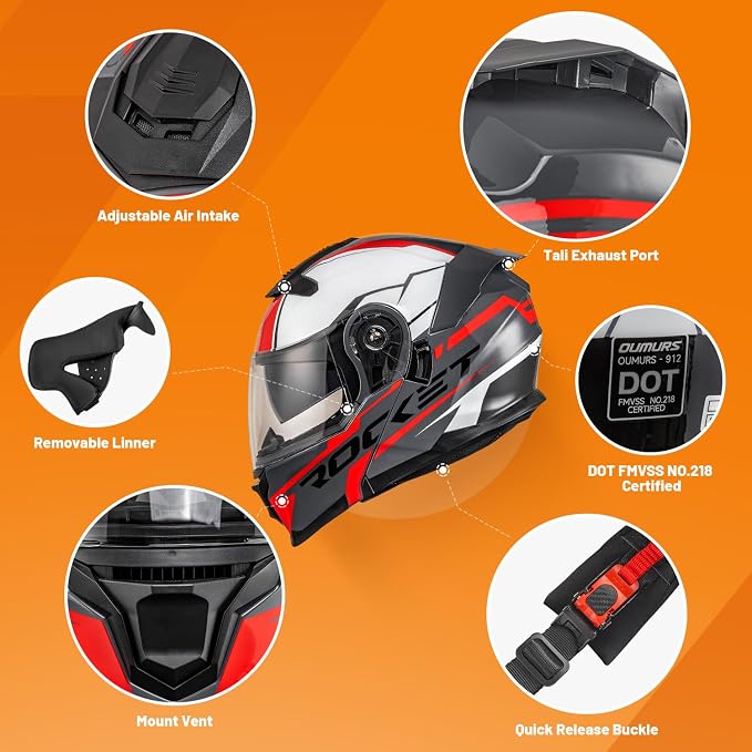 Modular Motorcycle Helmets Full Face Flip up Street Bike Motorcycle Helmet - Image 3