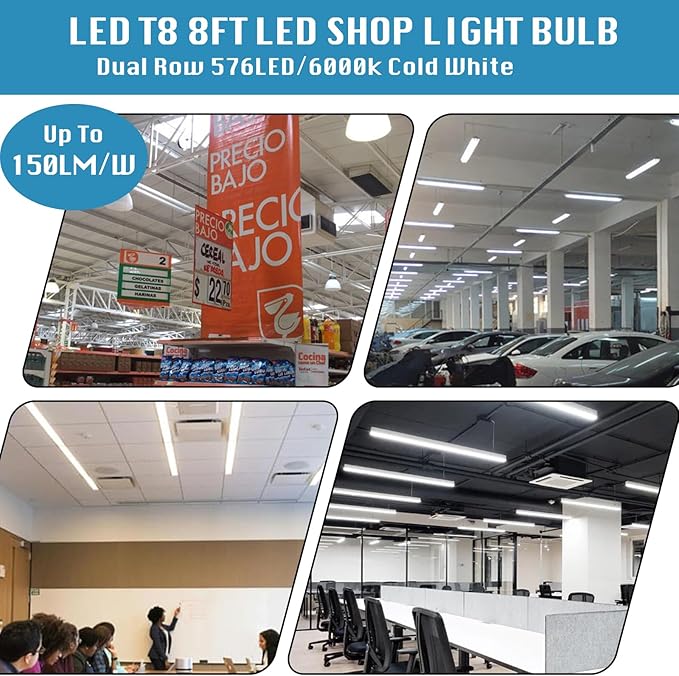 12 Pack, Led Shop Lights, 8FT Led Shop Light, 100W 6000K 15000LM Clear White - Image 5