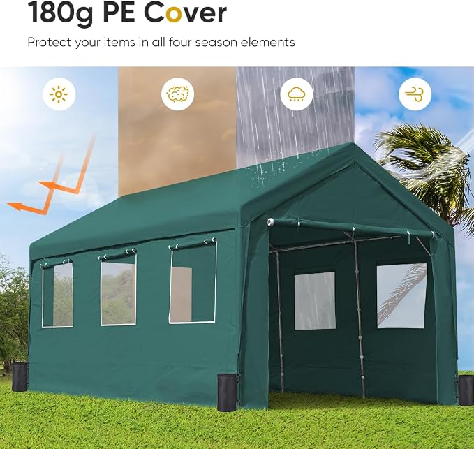 ADVANCE OUTDOOR 12x20 ft Car Canopy Garage Heavy Duty Carport Boat Shelter - Image 5
