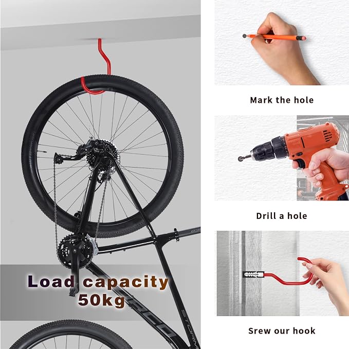 Bike Hooks Heavry Duty 6-Pack, Bicycle Storage Hanger Screw in Ceiling Hooks - Image 6