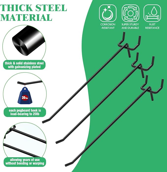 50Pcs 8"/20CM Pegboard Hooks Assortment Set, Metal Peg Board Hooks - Image 3