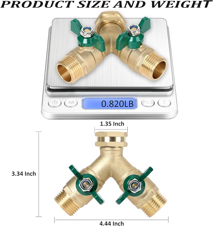 STYDDI Garden Hose Splitter Full Flow, Brass Heavy Duty Hose Splitter 2-Way - Image 4