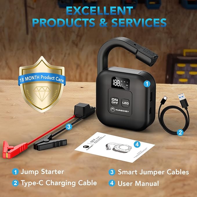 Portable Car Jump Starter with Camp Light, 2000A Peak, Ultrasafe 12V Battery - Image 8
