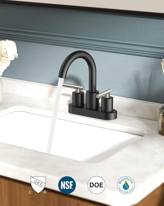FORIOUS 4 Inch Centerset Bathroom Sink Faucet Black and Brushed Nickel - Image 7