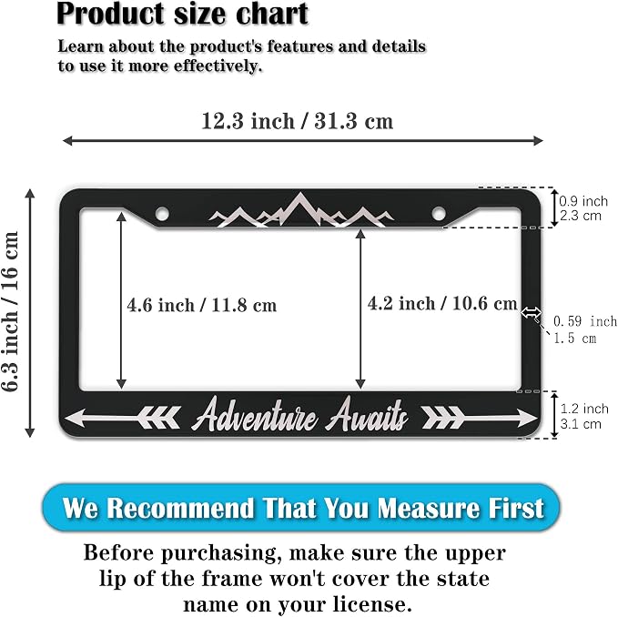 License Plate Frames Black and White Custom License Plate Frame Adventure - Image 2