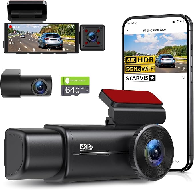 4K 3 Channel Dash Cam Front Rear Inside，STARVIS Sensor, 5GHz WiFi, 64GB Card by GMAIPOPFamily