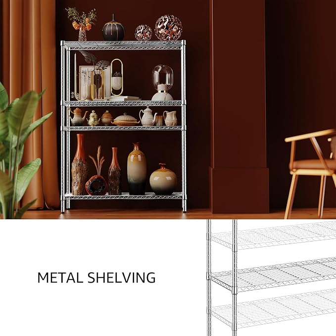 IZEUK 1400 LBS Garage Chrome Shelving Wide Storage Shelves 4 Tier Adjustable - Image 7