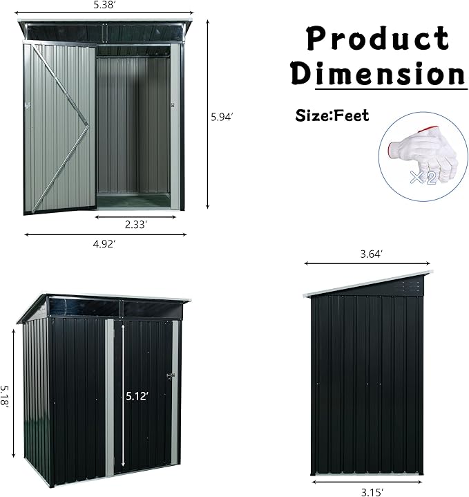 Metal 5x3 FT Garden Storage Shed, Outdoor Small Shed - Image 2