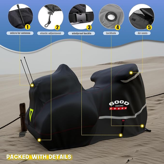 Rosefray Motorcycle Cover with Side+Top Box Heavy Duty 600D Waterproof - Image 5