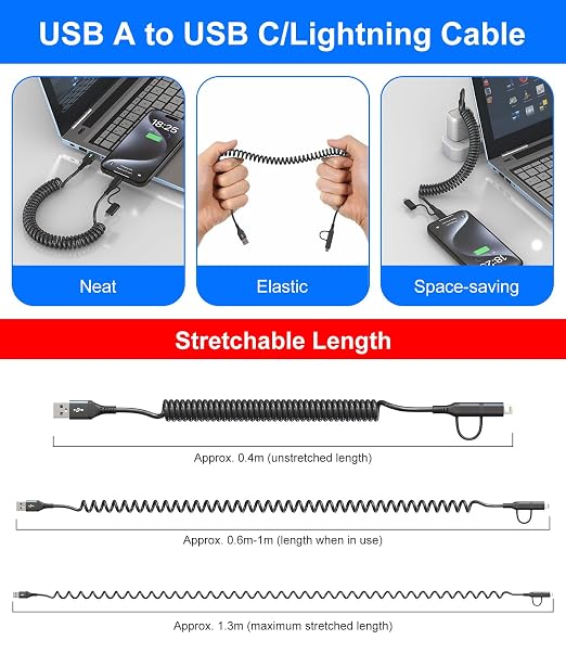 USB to USB C and Lightning Cable Support Apple Carplay & Android Auto - Image 7