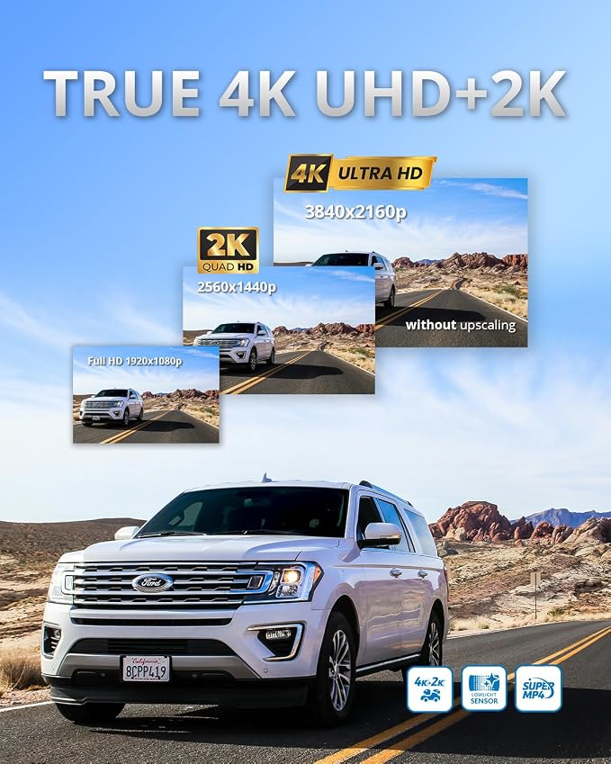 MAGELLAN 3 Channel 4K Dash Cam for Cars, 4K Front + 2K Wide Angle + 2K Rear - Image 3