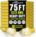 75ft Outdoor/Indoor Extension Cord 12/3 Gauge Extra Heavy Duty 3 Prong SJTW by LifeSupplyUSA