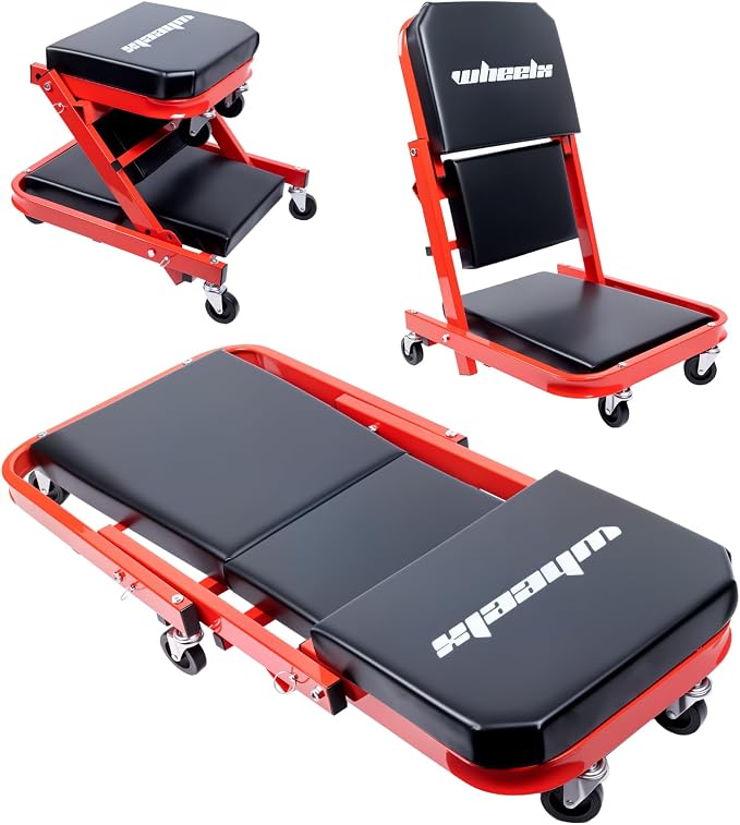 Mechanic Creeper 40inches 3-in-1 Z Seat 480lbs Capacity, Foldable Garage Chair by WheelX