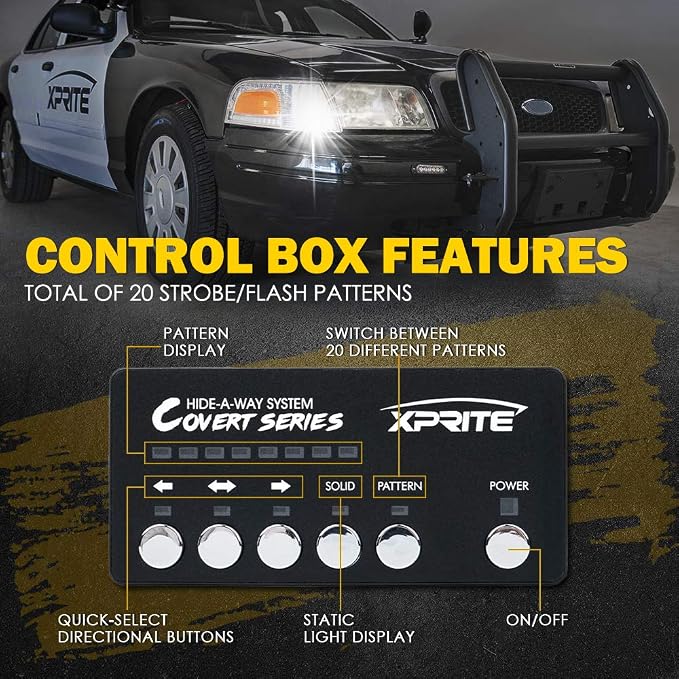 Xprite White Amber LED Hideaway Strobe Lights Kit 20 Flashing Patterns - Image 4