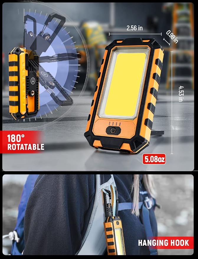 LED Rechargeable Magnetic Work Light 40W 1500Lumens, Hanging Hook 4 Lighting - Image 5