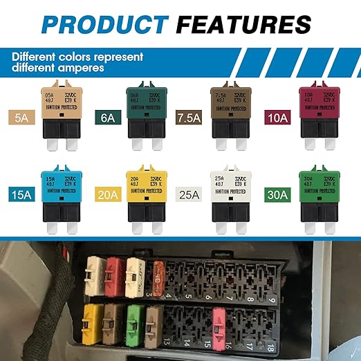 GLOSO Circuit Breaker Blade Fuse E39 Manual Reset Low Profile ATC/ATO - Image 3