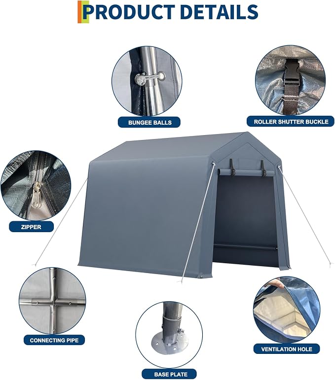 6x6 FT Motorcycle Shed, Durable Outdoor Motorcycle Storage Tent - Image 6