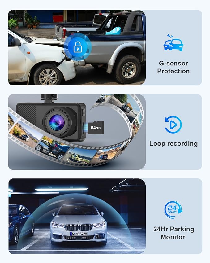 Dash Cam Front and Rear, 2.5K+1080P Dual Dash Camera - Image 5