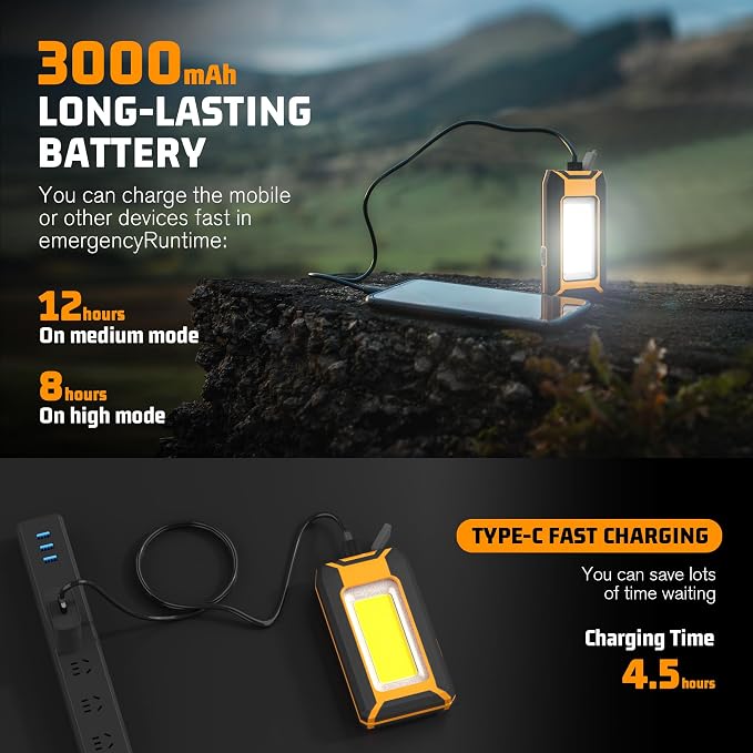 2 Pack 40W 1600LM LED Work Light, Rechargeable Portable Magnetic Flood Lights - Image 3