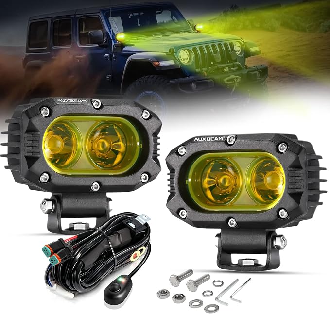 Auxbeam 4 Inch LED Amber Pod Light, 5050 Driving Light 60W Yellow Flood Beam by Auxbeam