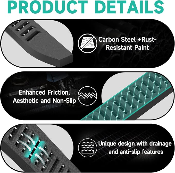 6'' Running Boards – Heavy-Duty Black Carbon Steel - Image 5