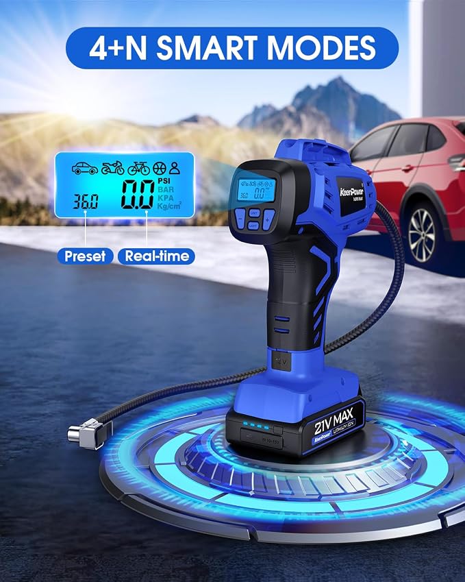 Smart Cordless Tire Inflator Portable Air Compressor Rechargeable 21V Battery - Image 8