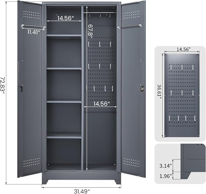 GREATMEET 72.8" Broom Storage Cabinet，Metal Storage Cabinets - Image 3