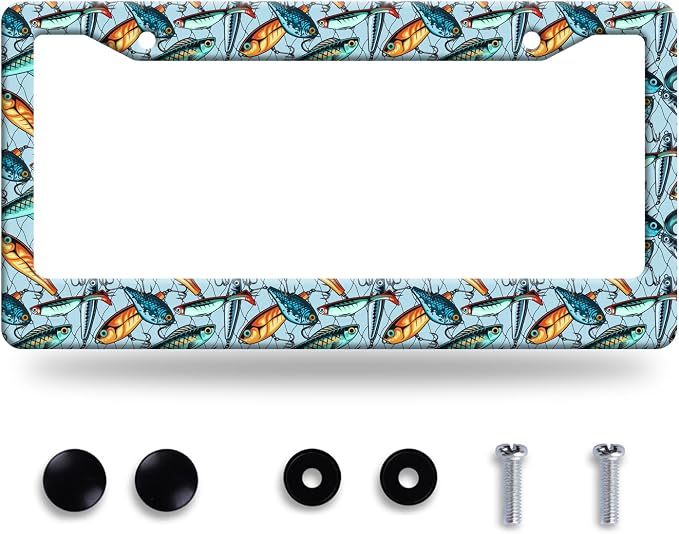 Fishing License Plate Frame Funny Fish License Plate Frames Stainless Steel by BRAGHRTED