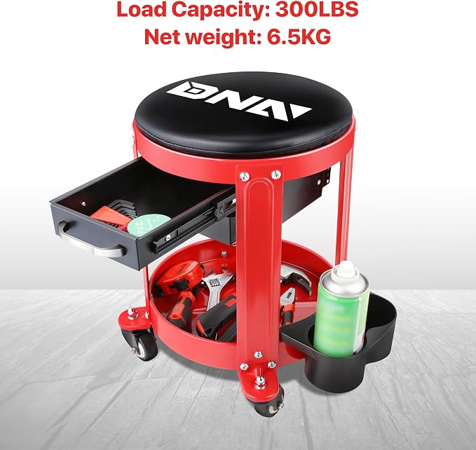 DNA Motoring TOOLS-00197 Round Mechanics Roller Seat Creeper Stool - Image 7