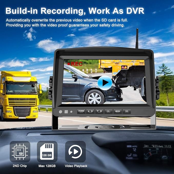 Fookoo HD 1080P 9" Wireless Backup Camera System, 9-inch Quad Split Screen - Image 5