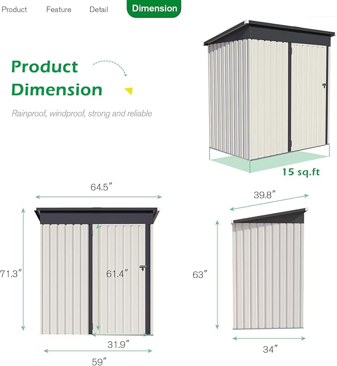 U-MAX 5' x 3' Outdoor Metal Storage Shed, Steel Garden Shed - Image 6