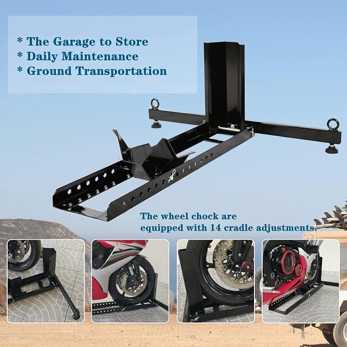 KUAFU Motorcycle Wheel Chock Stand Upright 1800 LBS, Wide Range 3“ to 5” - Image 9