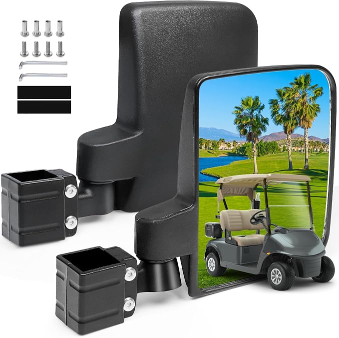 Golf Cart Side Mirrors No Drilling, Universal Folding Rear View Mirror by Cartalia