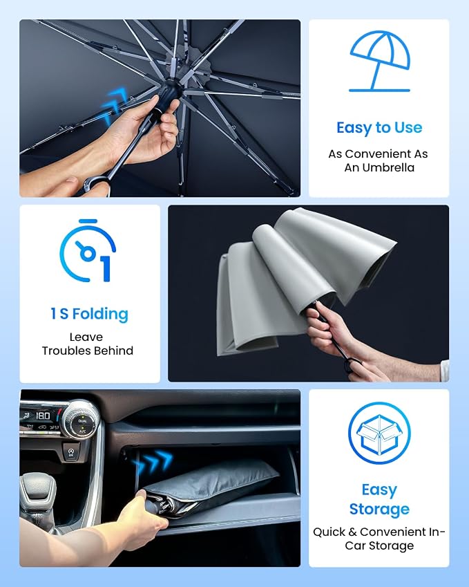 REEVAA 2025 Upgraded Car Windshield Sun Shade Umbrella Protect Interior - Image 5