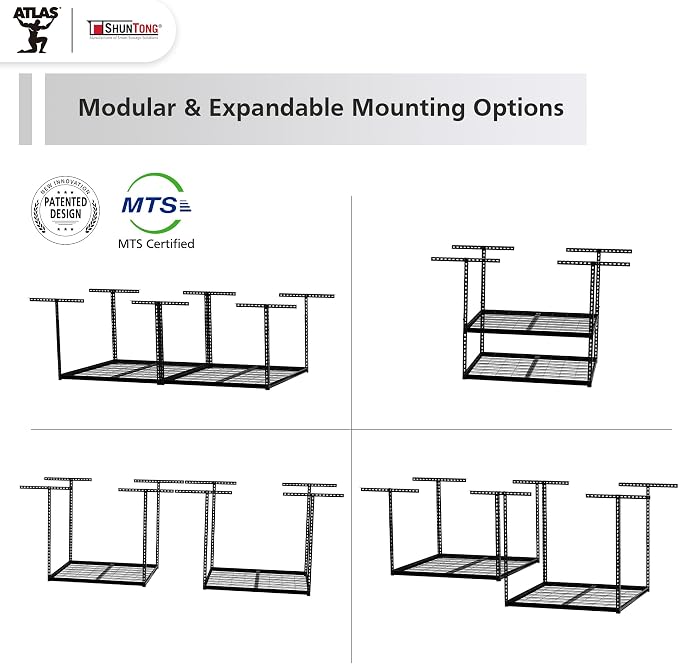 The Atlas 4 x 8 ft Adjustable Height Overhead Garage Storage Rack 900 lbs Heavy - Image 6